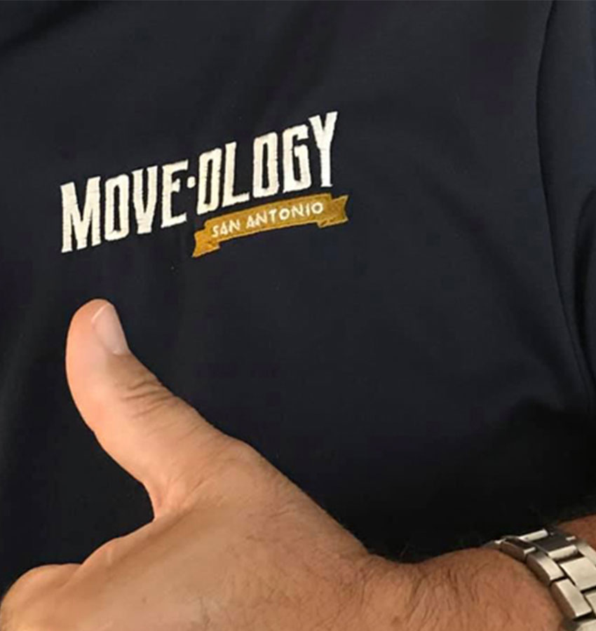 Moveology San Antonio t-shirt and thumbs up