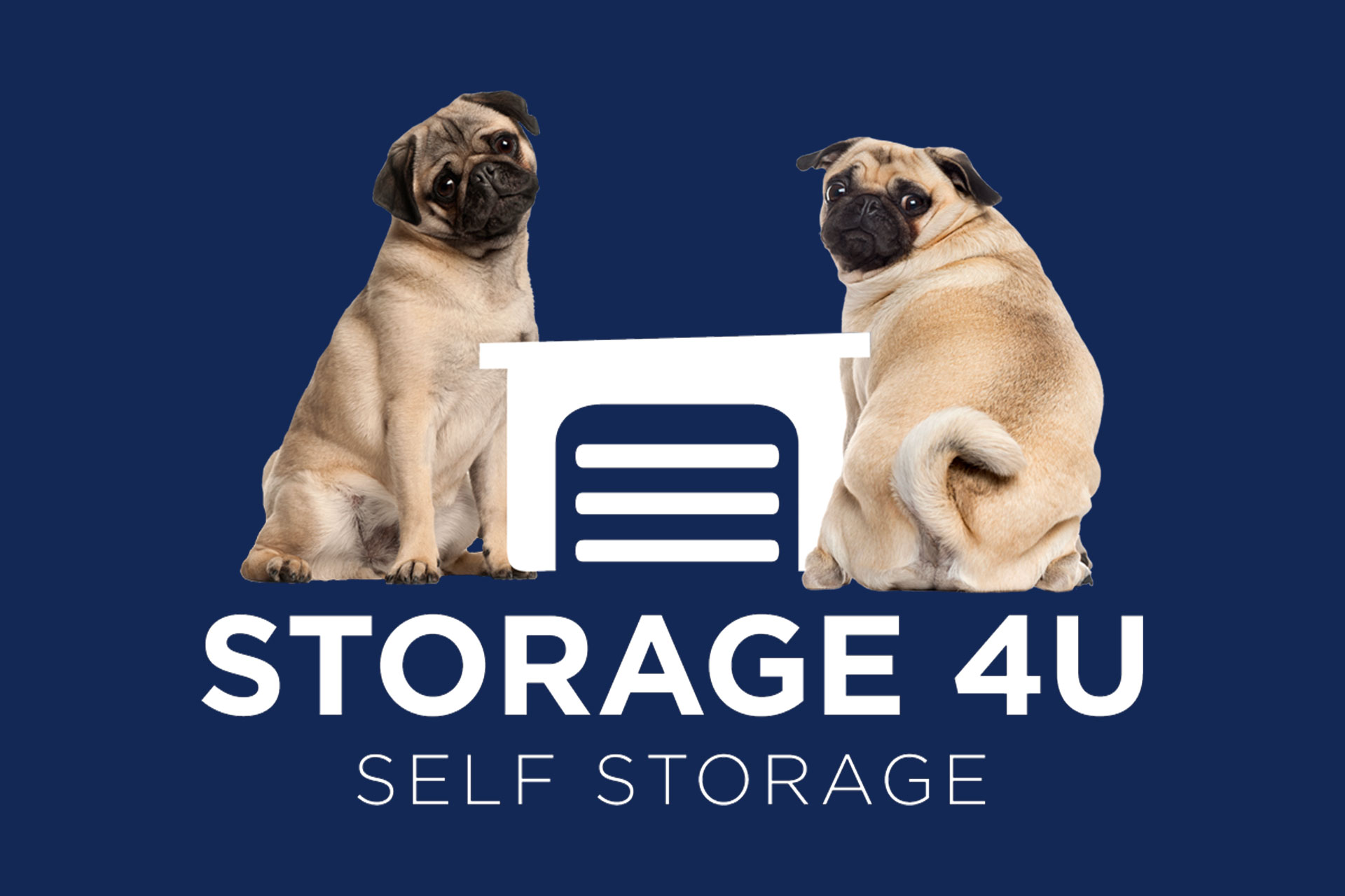 Storage 4U Self Storage logo with two friendly pugs